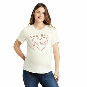 NWT Isabel Maternity Short Sleeve "You are Loved" Graphic Tee Cream & Red small